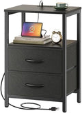 Huuger Nightstand with Charging Station, Side Table with Fabric Drawers by Huuger
