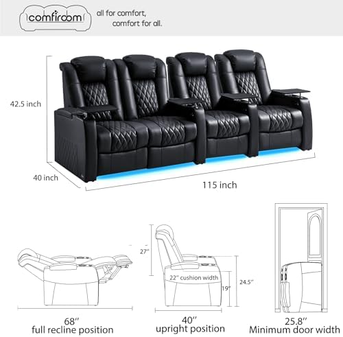 comfiroom Top-Grain Leather Home Theater Seating, Dual-Motor Power Recliner - Image 2