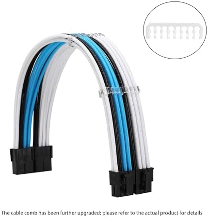 Formulamod PSU Cable Extension Kit 18AWG Sleeved, 24 Pin ATX + 8 Pin EPS + Dual 8 Pin PCI-E, Custom PC Cable Extensions with Combs for Clean Cable Management & Gaming PC Build (White Black Sky Blue) - Image 2