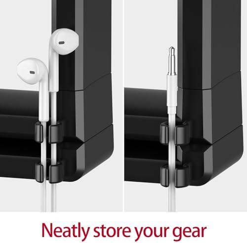 360° Rotating Desk Headphone Hook with Dual Hangers, Clamp-On Under Desk Organizer Holder for Headphones, Bags, Cables – Durable ABS, Fits 0-1.18" Thick Desks, Max Load 44LBS/2Kg,Black - Image 3