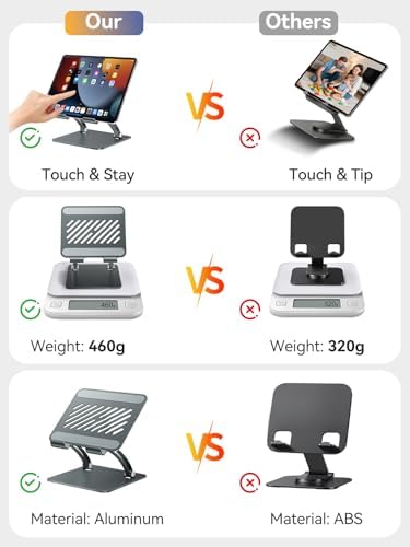 tounee Tablet Holder Stand, Dual Rod Adjustable Aluminum Desktop Stand, Compatible with 4.7-16.9" iPads, Surface Tablets, Portable Monitors, Kindle & More (Gray) - Image 5