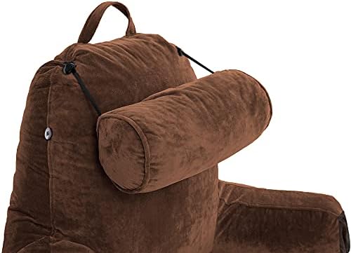 Husband Pillow Medium Reading Pillow with Arms - 23" Backrest for Sitting Up in Bed - Firm Support Bed Rest Pillow for Adults, Neck Roll, Removable Cover - TV, Reading, Lounging - Chocolate - Image 6