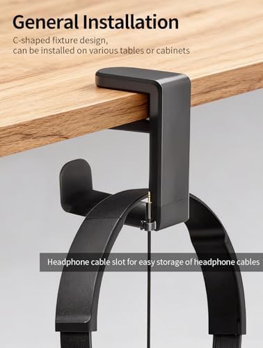 Headphone Hook，Headphone Stand，PC Gaming Headset Holder for Desk，Desk Headphone Hanger，Desk Hook with 360-Degree Adjustable Rotation - Image 3