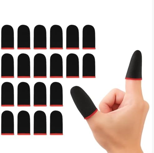 20 Pcs Gaming Finger Sleeves - Perfect Touchscreen Glide - Thumb Sleeve for Mobile Games - Finger Glove Covers - Anti-Sweat, Extremely Thin, Red Edge - Size 1.5 x 0.7 in by Unknown