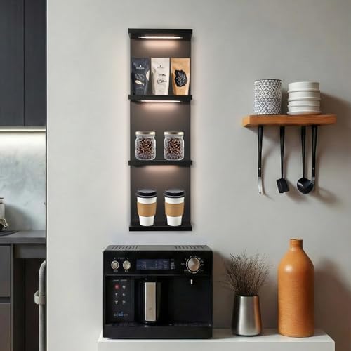 4 Tier LED Wall Shelf, Black - Image 3