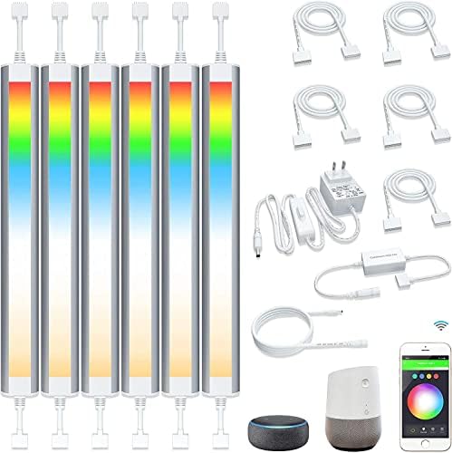 Smart Under Cabinet Lighting Strip Lights White & Color Changing Dimmable Work with Alexa Google Smart Thing Phone App, RGB Multi Colored Lamp for Kitchen Counter Light Fixture (6 Lights Bar Kit) by LAMPAOUS