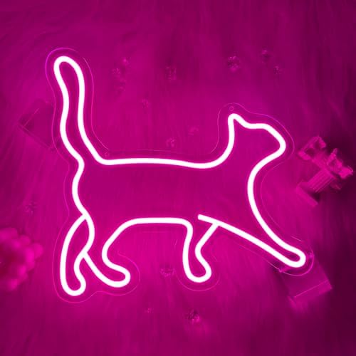 Cat Neon Sign, Pink LED Neon Light for Wall Decor, Dimmable USB Powered Cat Silhouette Neon Sign for Bedroom, Kids Room, Cat Cafe, Perfect Gifts for Cat Lovers & Pet Owners 12.99 x 12.6in by Unknown