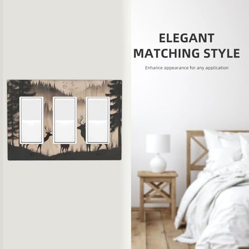 Decorative Outlet Covers Rustic Black Deer Elk Brown Wood Board Pine Tree 3 Gang Gfci Wall Plate Triple Rocker Light Switch Covers Electrical Receptacle Switchplate Plug Faceplate Decor - Image 7