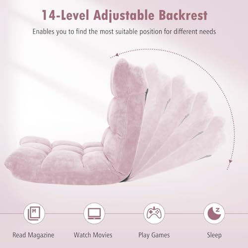 Moccha 14-Position Floor Sofa, Folding Sofa Chair with Back Support, Memory Foam Floor Gaming Chairs for Adults, Adjustable Padded Couch Recliner, Chaise Lounge for Reading, Meditating (Light Pink) - Image 4