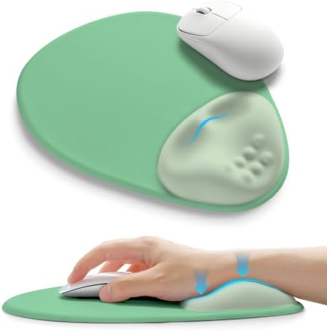 Palm-Rest and Wrist-Hugging Mouse Pad Wrist Rest, Ergonomic Wrist Support with Curve Fitting Cushioned Memory Foam for Carpal Tunnel Pain Relief, 9.9 x 8.3 Inch, Minty Green by Unknown