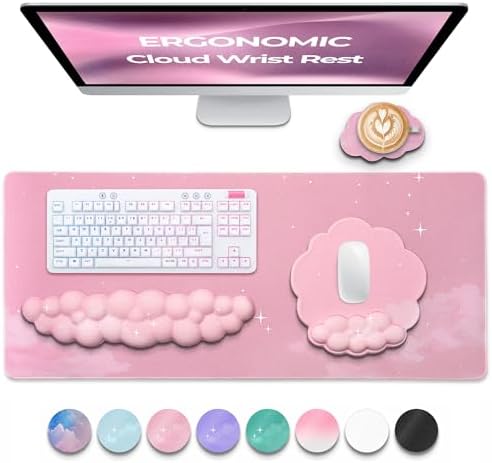 Premium Quality Cloud Wrist Rest Keyboard & Mouse Pad Set – Ergonomic Memory Foam Desk Accessories with Wrist Support for Office & Gaming – Pink - Image 2