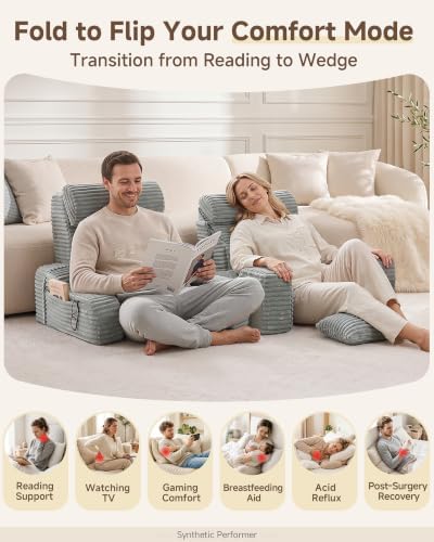 Foldable 5PCS Reading Pillow for Bed, Grey, 22” - Image 2