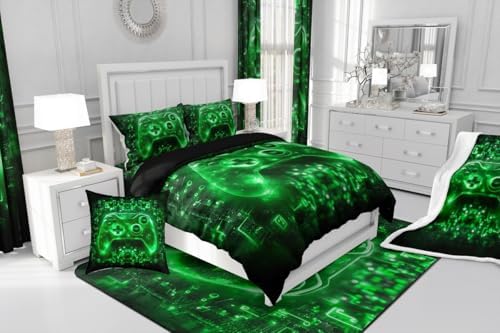 Feelyou Kids Boys Gamer Comforter Set Video Game Gamepad Queen Size Bedding Set for Teens Green Black Game Gaming Comforter Soft Microfiber - Image 7