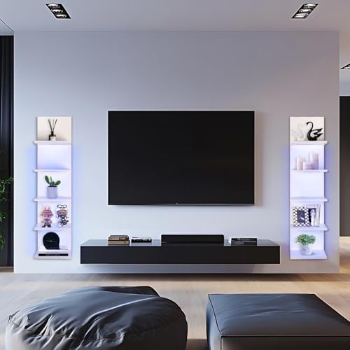 5 Tier Wall Shelf Unit, White, RGB Lack Shelf with Light - Image 6