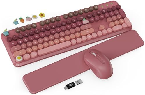 Wireless Keyboard and Mouse Combo, Cute Typewriter, Magnetic Wrist Rest by Trueque