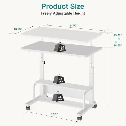OLIXIS Rolling Desk, Storage Shelves, Laptop Table, Home Office - Image 3