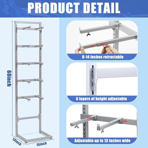 AceOrbit Rc Car Stand 5 Layer Adjustable Wall Mount Car Display Rack with Screws Crawler 15" x 13" x 60" Storage System for 1/10 1/12 1/18 1/24 1/32 Multiple Scale Cars/Trucks Stand Shelf(Silver) - Image 3