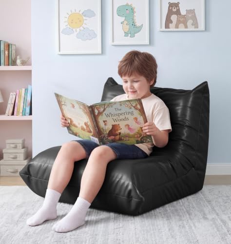 Hobestluk Bean Bag Chair Leather Togo Sofa Memory Foam for Play Room Small | Medium Black,Ergonomic Design,Floor Chair,Waterproof,Easy Clean,Anti-slip Bottom,No Assembly Required,For Bedroom Reading by YourHomeDeservesMore