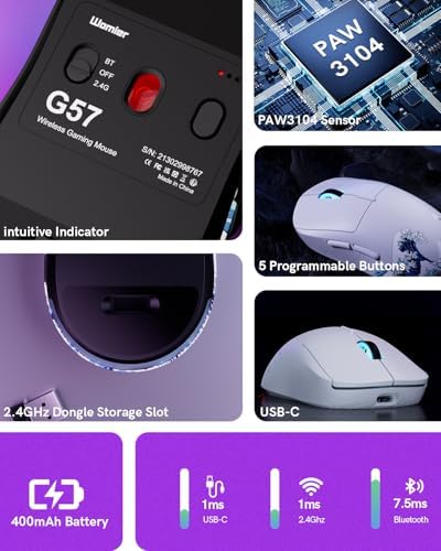 G57 Wireless Gaming Mouse, 8000 DPI, White - Image 4