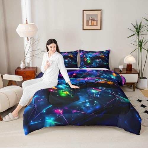 Feelyou Kids Gamer Comforter Set Toddler Size, Galaxy Gaming Bedding Set Glitter Game Comforter Boys Girls Gamepad Teens Duvet Set Bedroom Decor Bed Set 2Pcs - Image 5