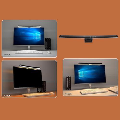 Cyrank Curved Monitor Light Bar, 3 Color Temperature LED Computer Desk Lamp Touch Control Monitor Lamp Type C Computer Light Clip on Keyboard Light - Image 5