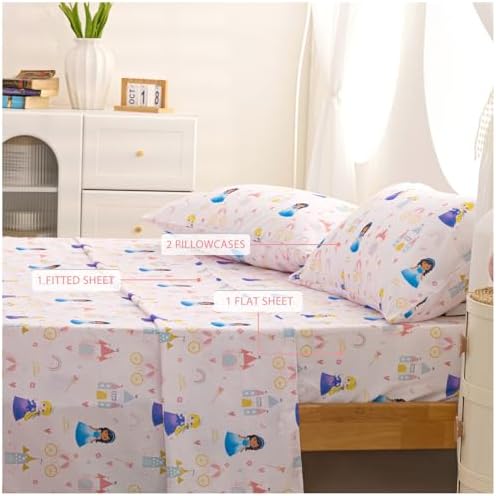 Full Sheets Set for Girls Kids - 4-Piece Cute Princess Bedding Set, Breathable Pink Castle 3D Fitted Sheets with 14" Deep Pocket, Ultra-Soft Lightweight Bedroom Essentials - Image 2