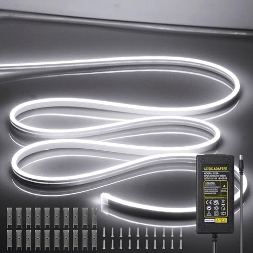 LED Neon Lights Flexible White 16.4FT/5M 12V DC Waterproof Flexible LED NEON Light for Indoors Outdoors Decorm [Power Adapter Included] by OWOFYDRForprofessional