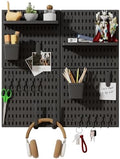 SHGJ&SOFT Peg Board Wall Organizer Panels, 22pcs - Includes 4 Black Pegboards & Accessories, Plastic Pegboard for Home，Office, Craft Room, Gaming Setup, 24″×24″, Wall Mount Display Pegboard Panel Kits by Unknown