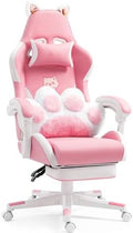 Cute Ergonomic Gaming Chair with Footrest, Girls Pink Gaming Chair with Cat Ears & Paw Lumbar Pillow for Adults Women Teens, 310 Lbs Capacity (Cute Pink) by HRVEOCEI