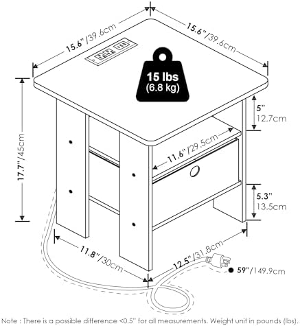 Furinno Andrey USB and Type-C Port Charging Station End Table with Storage Bin, 15.55 (W) x 12.56 (H) x 8.5 (D) inches, Flagstaff Oak/Black - Image 3
