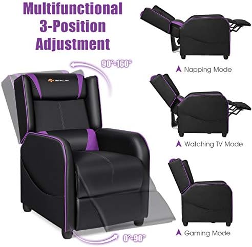 POWERSTONE Gaming Recliner Chair, Reclining Gaming Chairs for Adults Ergonomic Leather Sofa with Footrest Lumbar Support Headrest and Side Pouch for Living Room Home Theater, Purple - Image 4