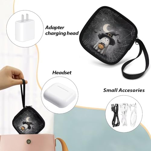 Halloween Ghost Bat Lightweight Headphone Storage Bag, Portable Headset Carrying Pouch Headphone Case Bag Soft Travel Pouch for Ear Headphones-Pink - Image 6