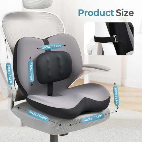 FLORICH 2 in1 Truck Seat Cushion and Lumbar Support Pillow Memory Foam Car Seat Cushion with Adjustable Strap for Truck Driver Long Drives, Fits Semi Truck Seat,Car,Office&Gaming Chair(Black) - Image 3