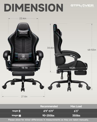 GTPLAYER Gaming Chair for Adults, Computer Chair with Footrest, Black | Ergonomic Video Game Chair with 90-155° Recline, Removable Headrest & Lumbar Support, All-Day Comfort for Home & Office - Image 3
