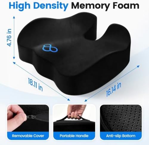 Seat Cushion, Non-Slip Memory Foam Chair Cushion for Taibone, Black/Large | Chair Pillow with Handles for Car Office Chair, Tailbone/Sciatica Easing& Post-Surgery Recovery Chair Cushion - Image 2