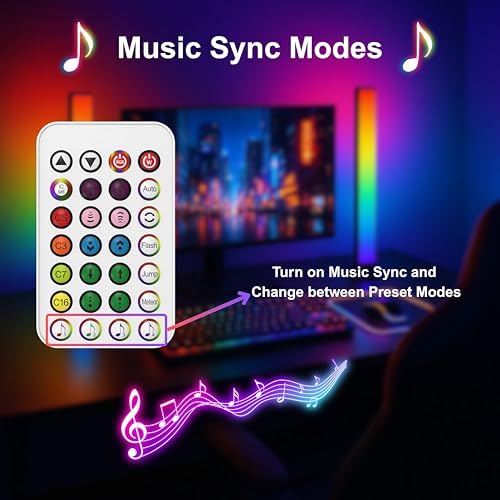 RGB Smart LED Desk Light Bars 2-Pack Music Sync Standing Light Bars for Gaming, Home Office & Ambient Lighting (Remote Control) - Image 3