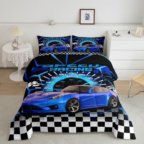 Feelyou Blue Racing Car Comforter Set Twin for Kids Boys Girls Bedding Set by Feelyou