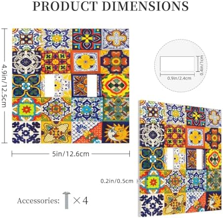 Decorative Light Switch Cover Plate Vintage Traditional Colorful Mexican Talavera Tiles Style 2 Gang Switch Plate Covers Double Toggle Wall Plate Dual Device Electrical Dimmer Switchplate - Image 5