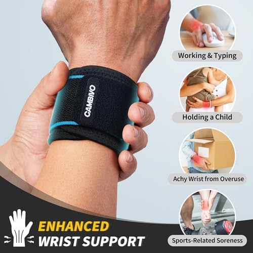 CAMBIVO 2 Pack Wrist Brace for Carpal Tunnel with wraps, Black-Blue | Wrist Support, Adjustable Wrist Wraps for Weightlifting, Tendonitis, Pain Relief, Sleeping, Night, Gym, Neoprene, Both Hands - Image 2