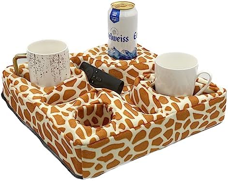 Couch and Bed Cup Holder Pillow, Sofa Refreshment Tray for Drinks/Remote Control/Snacks Holder (Giraffe) by Xchouxer