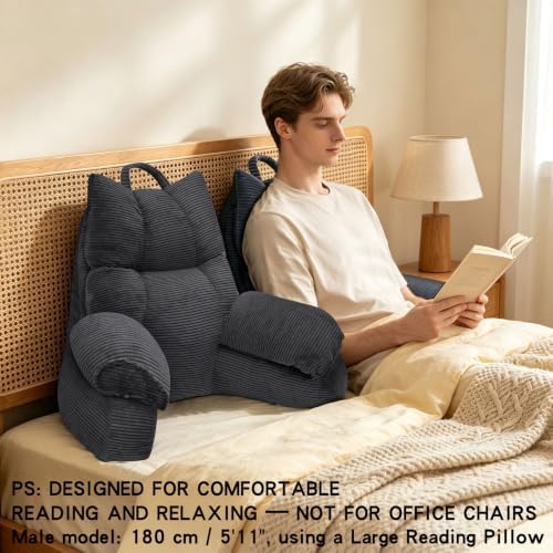 Reading Pillow for Bed with Arms, Back Support, Memory Foam（Grey Black） - Image 4