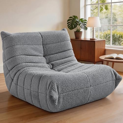 HABUTWAY Bean Bag Chairs Fireside Lazy Floor Sofa,Single,Light Grey | Soft Teddy Fleece Bean Bag Sofa with High-Resilience Foam Filling，Beanbag for Living Room, Bedroom, Office by HABUTWAYMakeYourLifeComfortable