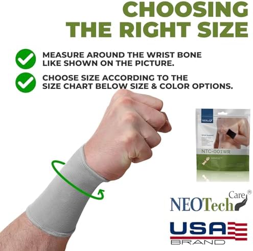 NeoTech Care Wrist Band Support Sleeve - Elastic & Breathable Knitted Fabric Compression Brace - for Tennis, Gym, Sport, Tendonitis (Gray Color, Size XXL, 1 Pair) - Image 2