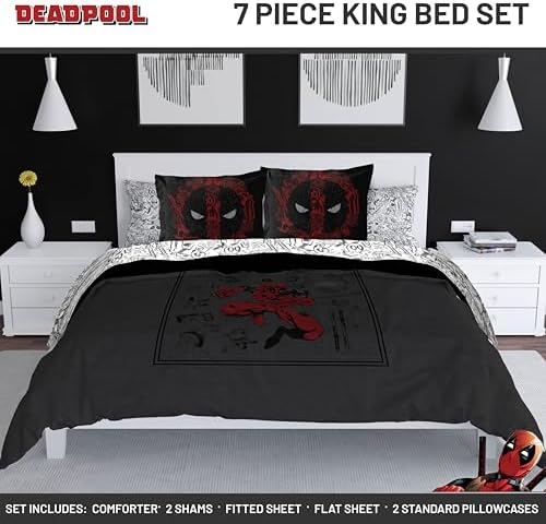 Marvel Deadpool King Comforter Set 7 Piece Soft Bedding for Boys, Gray - Image 2