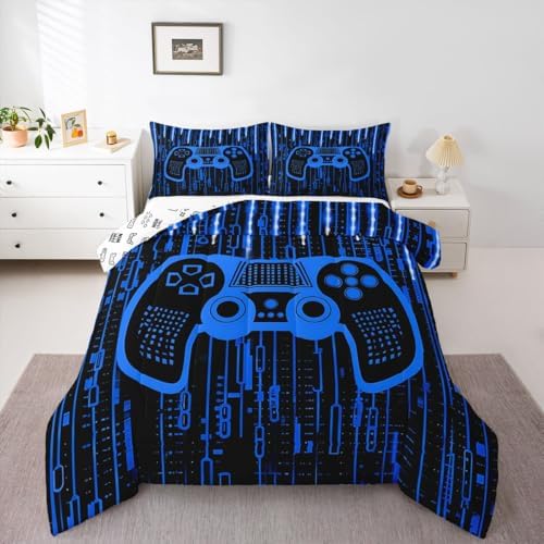 Feelyou Kids Boys Blue Gamer Comforter Queen Size for Girls, 3D Gaming Duvet Set Gamer Microfiber Bed Set Room Decor Quilt Set Bedding Collection - Image 4