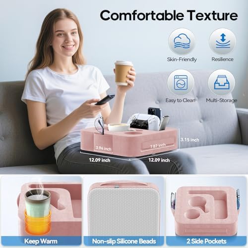 Couch Cup Holder Pillow, Sofa and Bed Caddy for iPad, Kindle, Switch, Game Controller, Remotes, Phones, Small-Sized Cup & Drink Holder for Couch, Bed, Desk, Car, Beach, Bathroom Cup Holder, Pink - Image 5