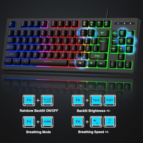 RGB 87 Keys Gaming Keyboard and Backlit Mouse Combo,BlueFinger USB Wired Rainbow Keyboard,Gaming Keyboard Set for Laptop PC Computer Game and Work - Image 3