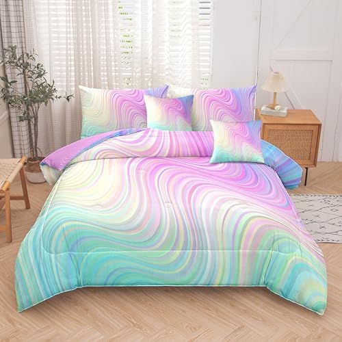 Pink Twin Bedding Sets,7PCS Girls Comforter Sets,Pink Comforter,Girls Bed Sets Twin,Bed in a Bag with Flat Sheet and Fitted Sheet,Pillowcases,Cushions for Kids - Image 4