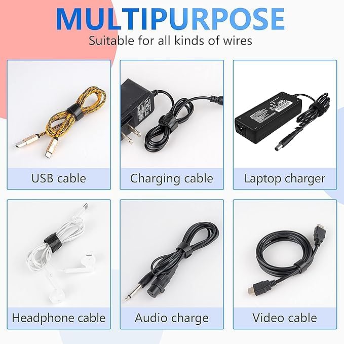 120 x Reusable Cable Ties Black, Adjustable Releasable Hook and Loop Cable Straps for PC Cable Management, Organizing Cords, TV, Desk - Image 4