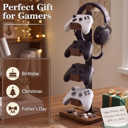 Foilswirl Wood Gaming Controller Stand for 4 Controllers and 1 Headset - Image 2